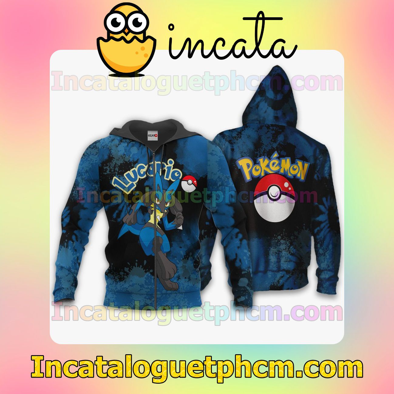 Lucario Pokemon Anime Tie Dye Style Clothing Merch Zip Hoodie Jacket Shirts