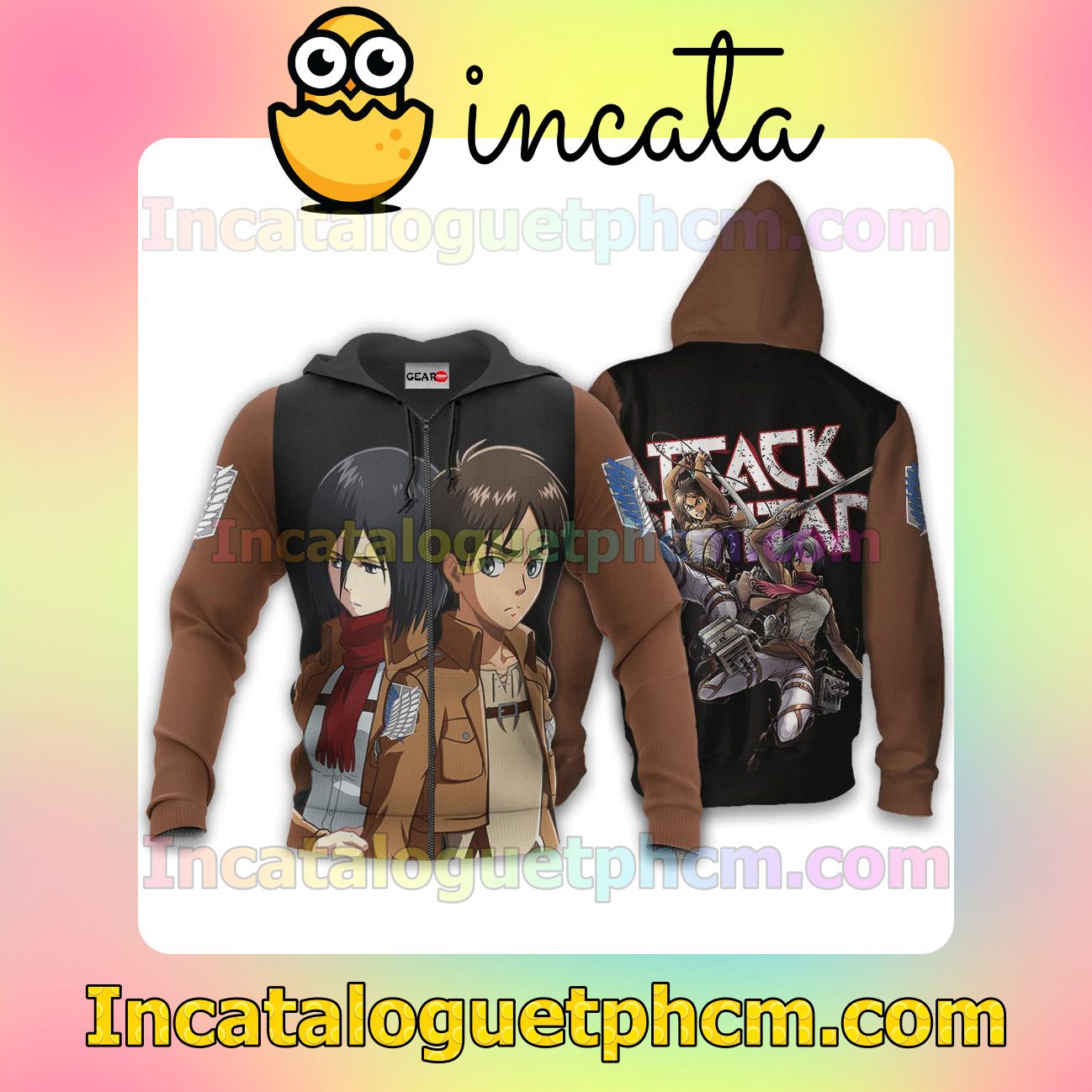 Mikasa And Eren Attack On Titan Anime Clothing Merch Zip Hoodie Jacket Shirts
