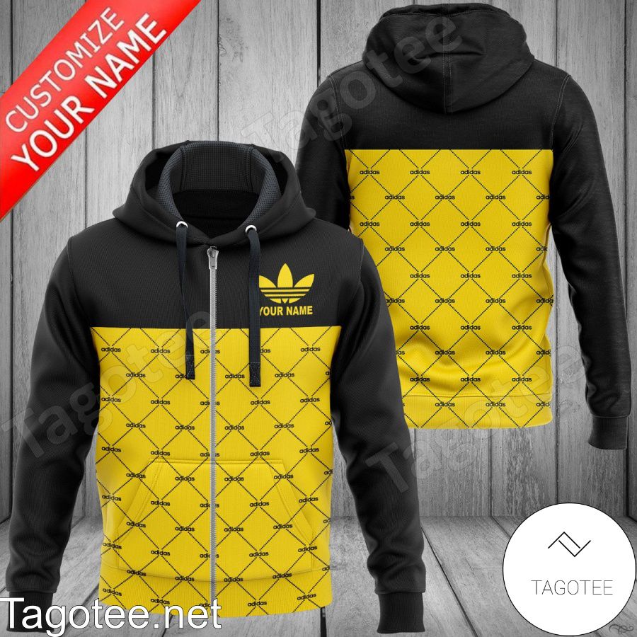 Adidas Linear Graphic Black And Yellow Hoodie