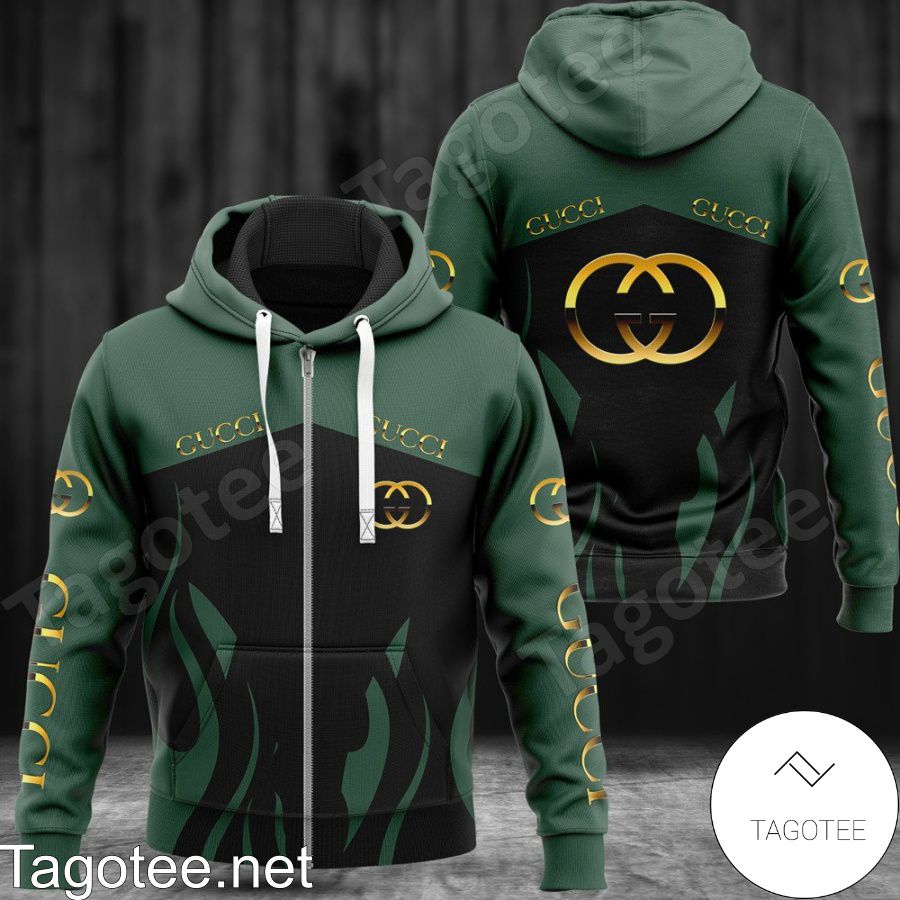 Gucci Fire Pattern Black And Green Hoodie