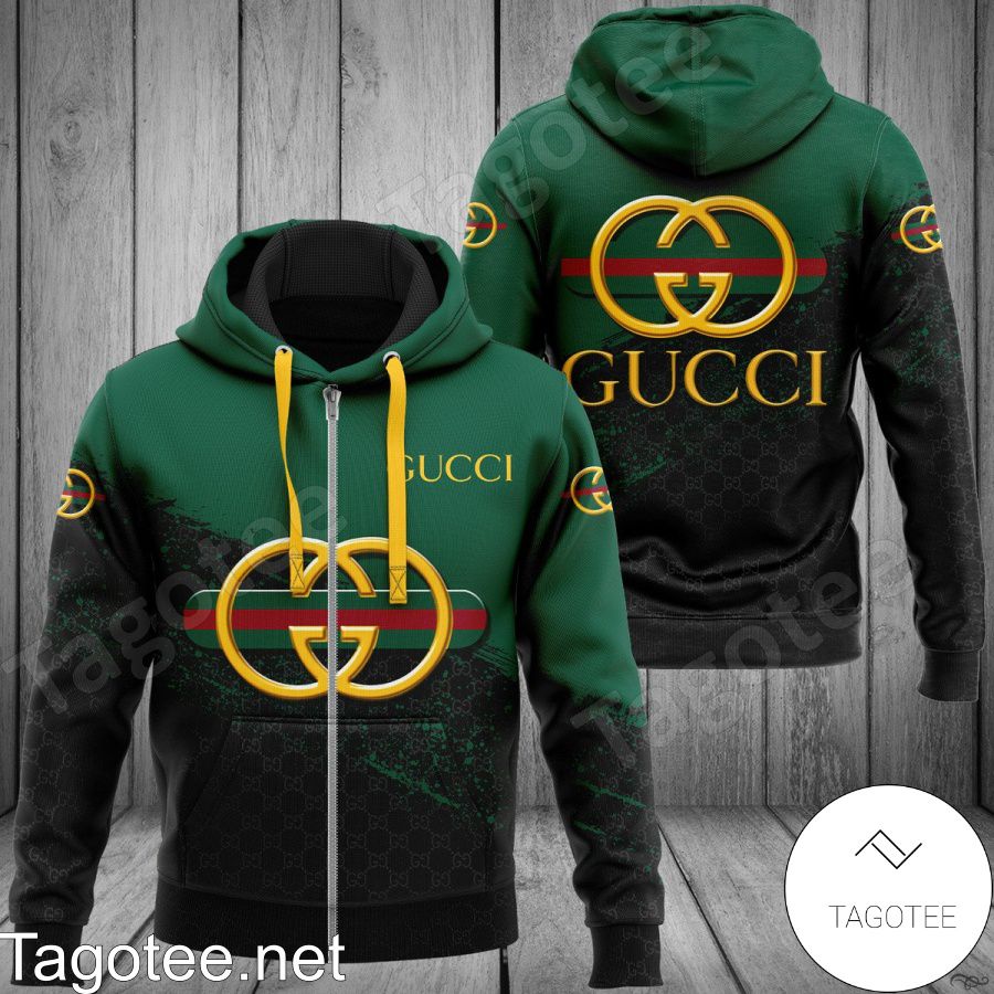 Gucci Logo Center Half Black Monogram Half Green Hoodie
