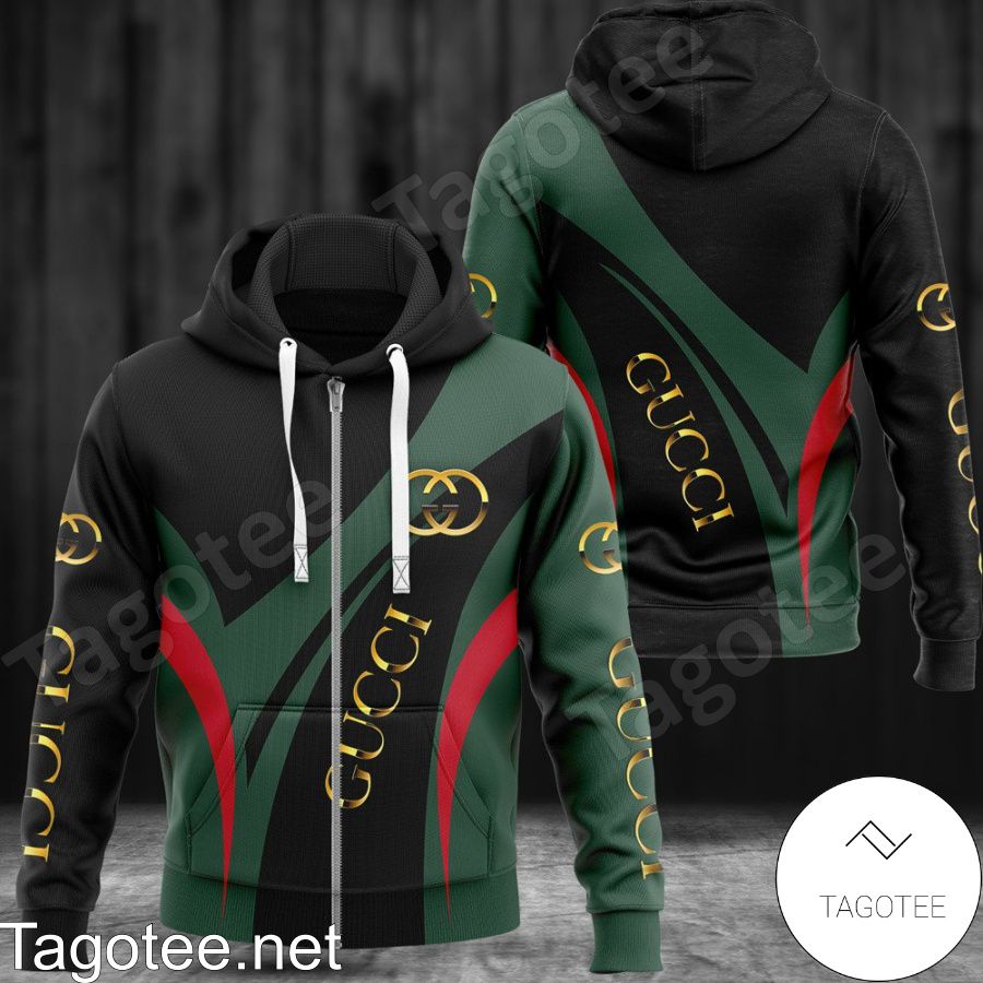 Gucci Luxury Black Mix Red And Green Curves Hoodie