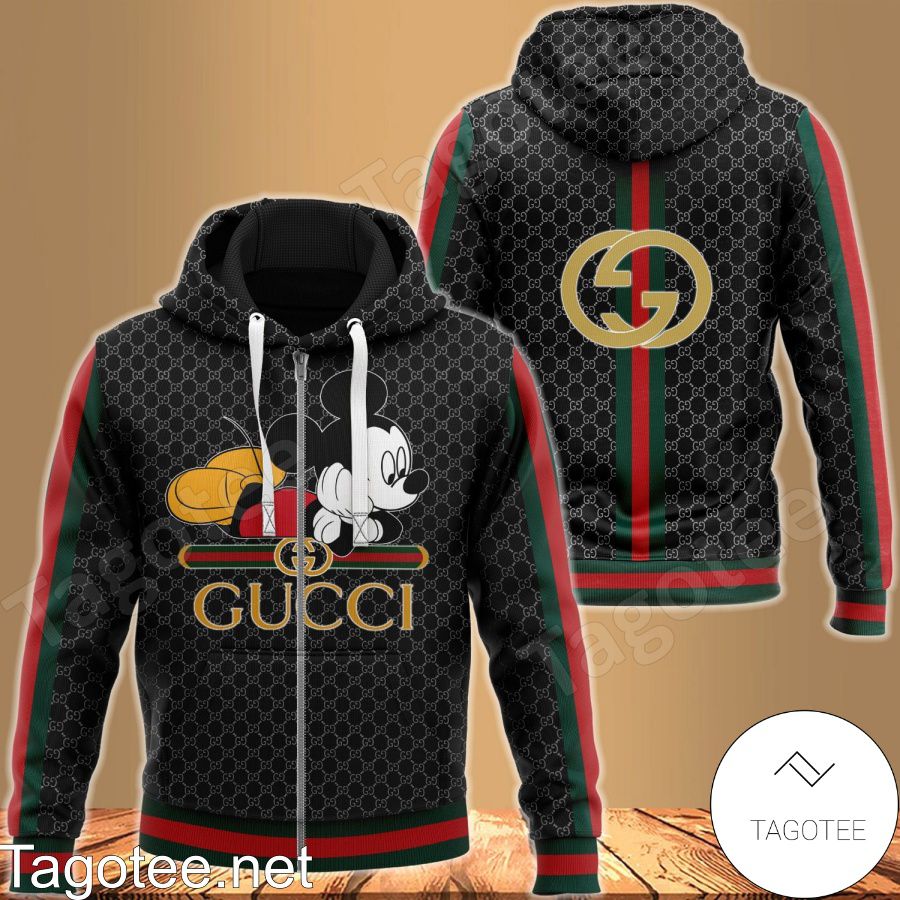 Gucci Mickey Mouse Black Monogram With Red Green Stripes Hoodie