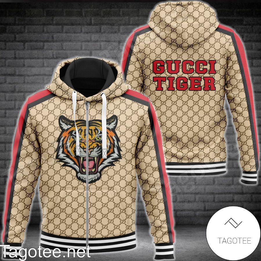 Gucci Tiger Monogram With Color Stripes Hoodie