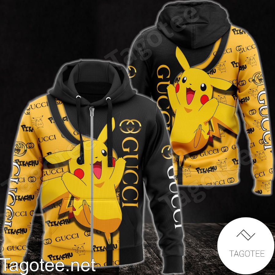 Gucci With Pikachu Black And Yellow Hoodie