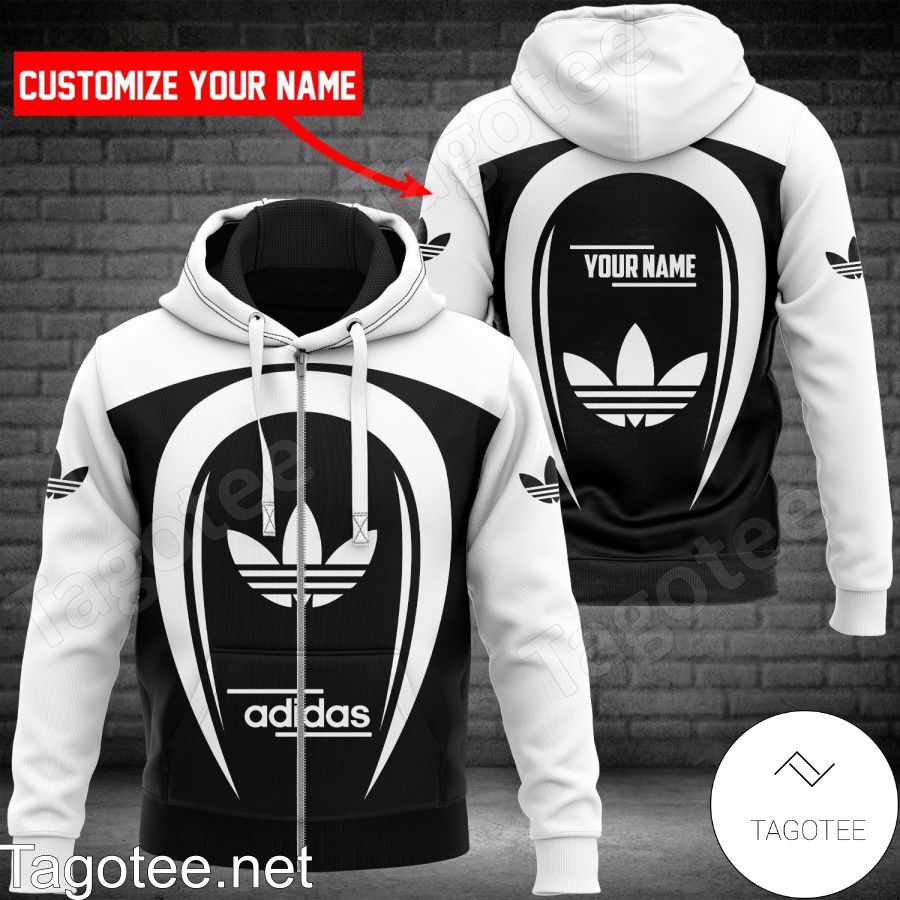 Personalized Adidas Brand White Mix Black Hoodie