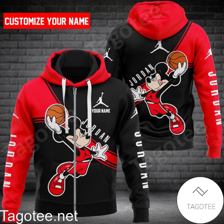 Personalized Jordan Mickey Mouse With Ball Black And Red Hoodie