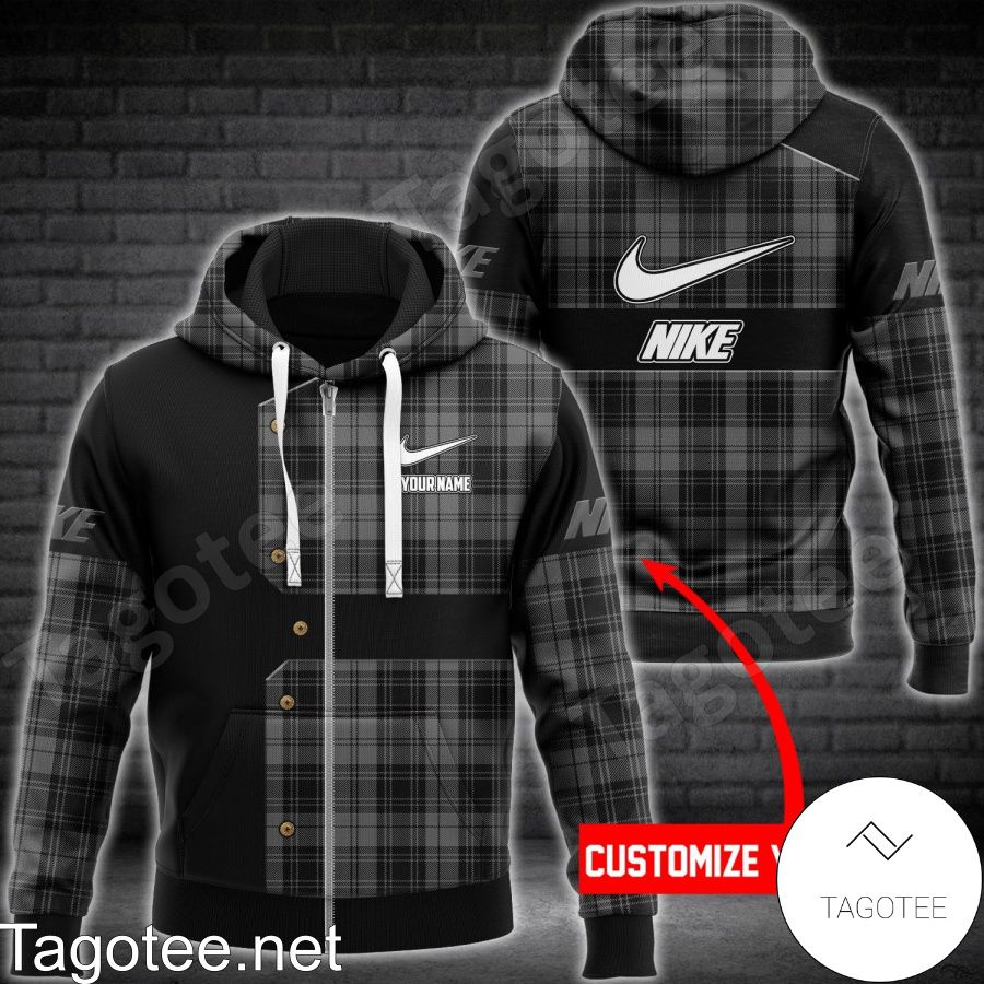 Personalized Nike Black Mix Plaid Hoodie