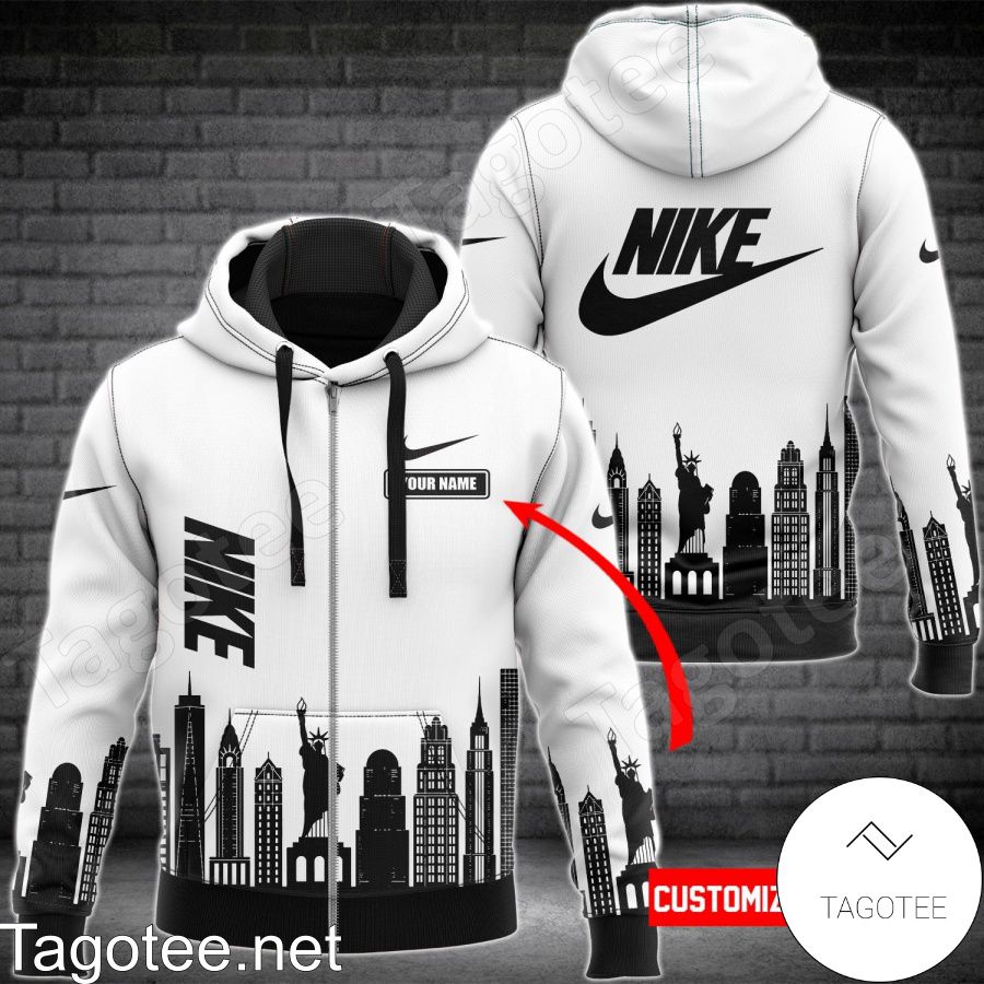 Personalized Nike City Skyline Silhouette White Hoodie