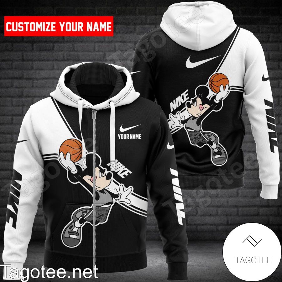Personalized Nike Mickey Mouse With Ball Black And White Hoodie