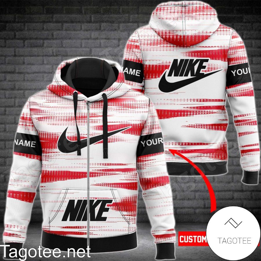 Personalized Nike Red Paint Stroke On White Black Hoodie